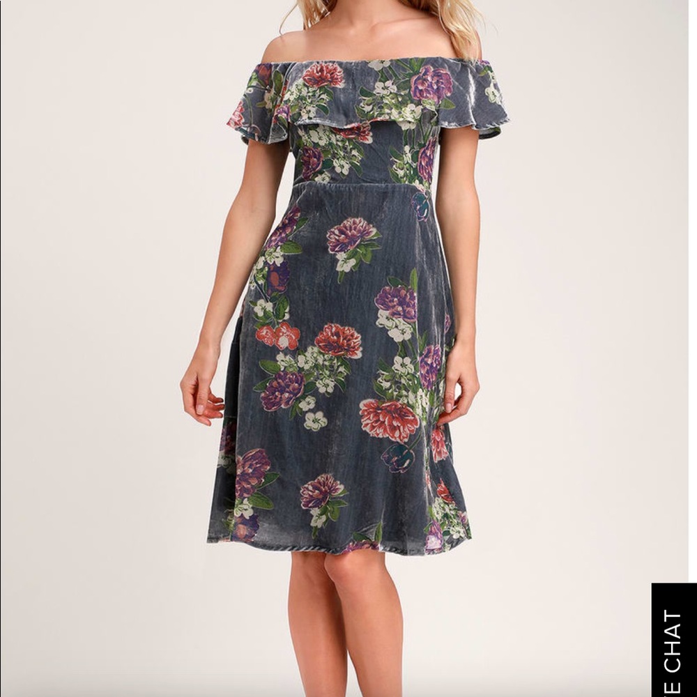 Lulus grey burnout velvet off shoulder dress